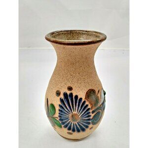 Vintage MEXICAN Tonala CLAY VASE Hand Painted 5 3/4 x 3 1/4"